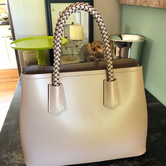 PRADA City Calfskin Braided Medium Double Bag Cammeo Beige - Picture 5 of 16